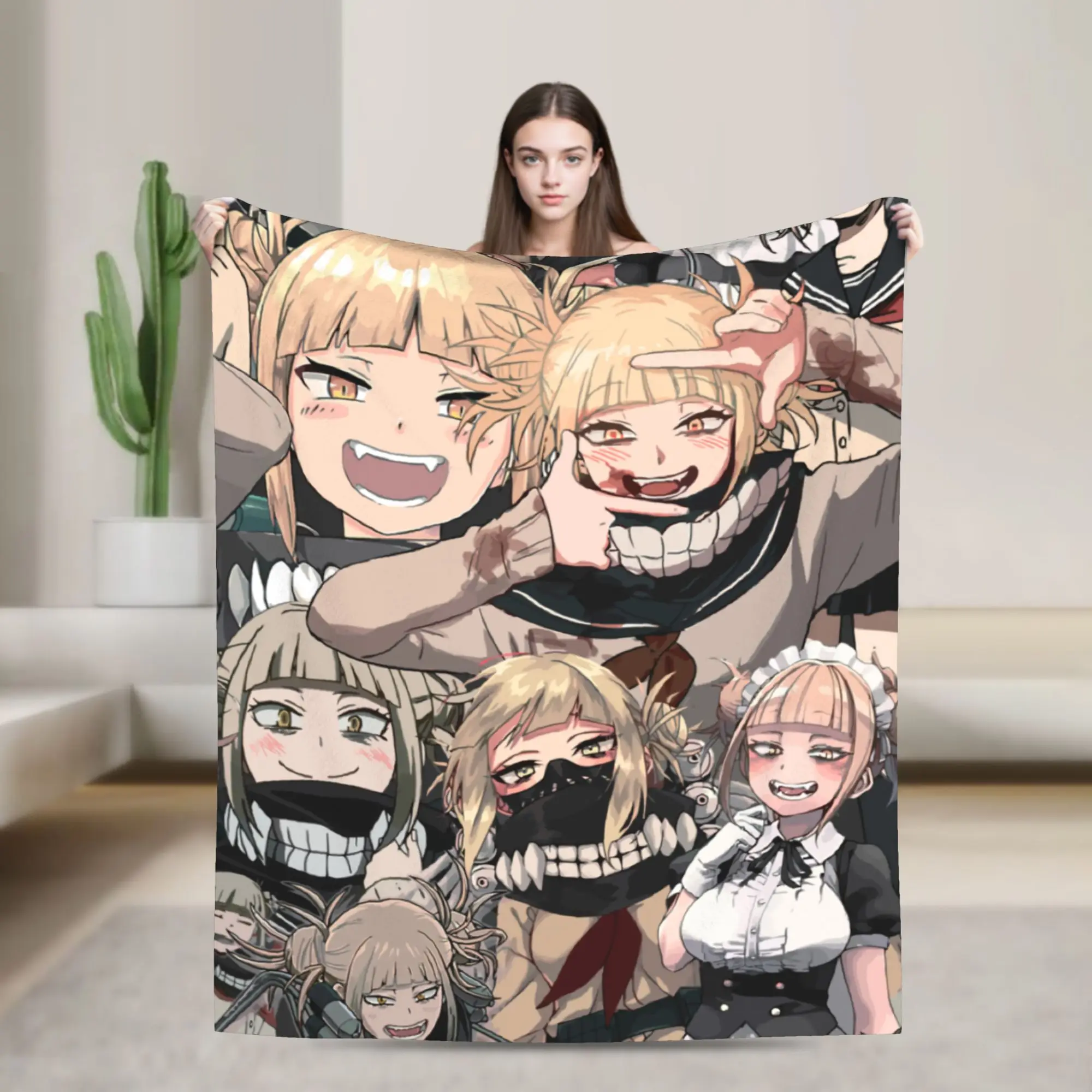 Himiko Toga Tribute Pattern Flannel Throw Blankets Boku No My Hero Academia Manga Blankets for Bedding Office Warm Quilt,
