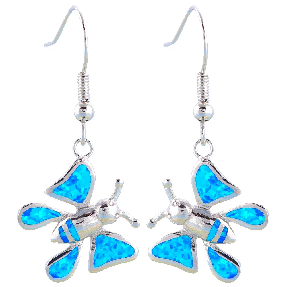 JLE-1234 hot Sale Fashion Jewelry Butterfly Blue Opal Hanging Earrings for Women‘s wedding gifts blue opal earring