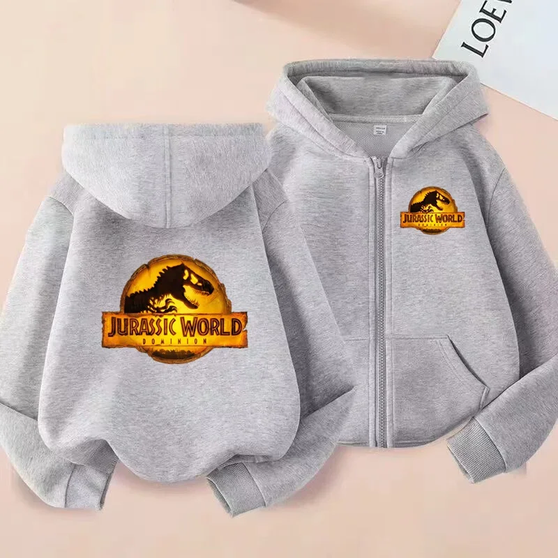 Jurassic Dinosaur Children's Clothing Fashion Cute Girls Boys Tops Long Sleeve Zipper Style Hoodies 3-12Y Leisure Sweatshirt