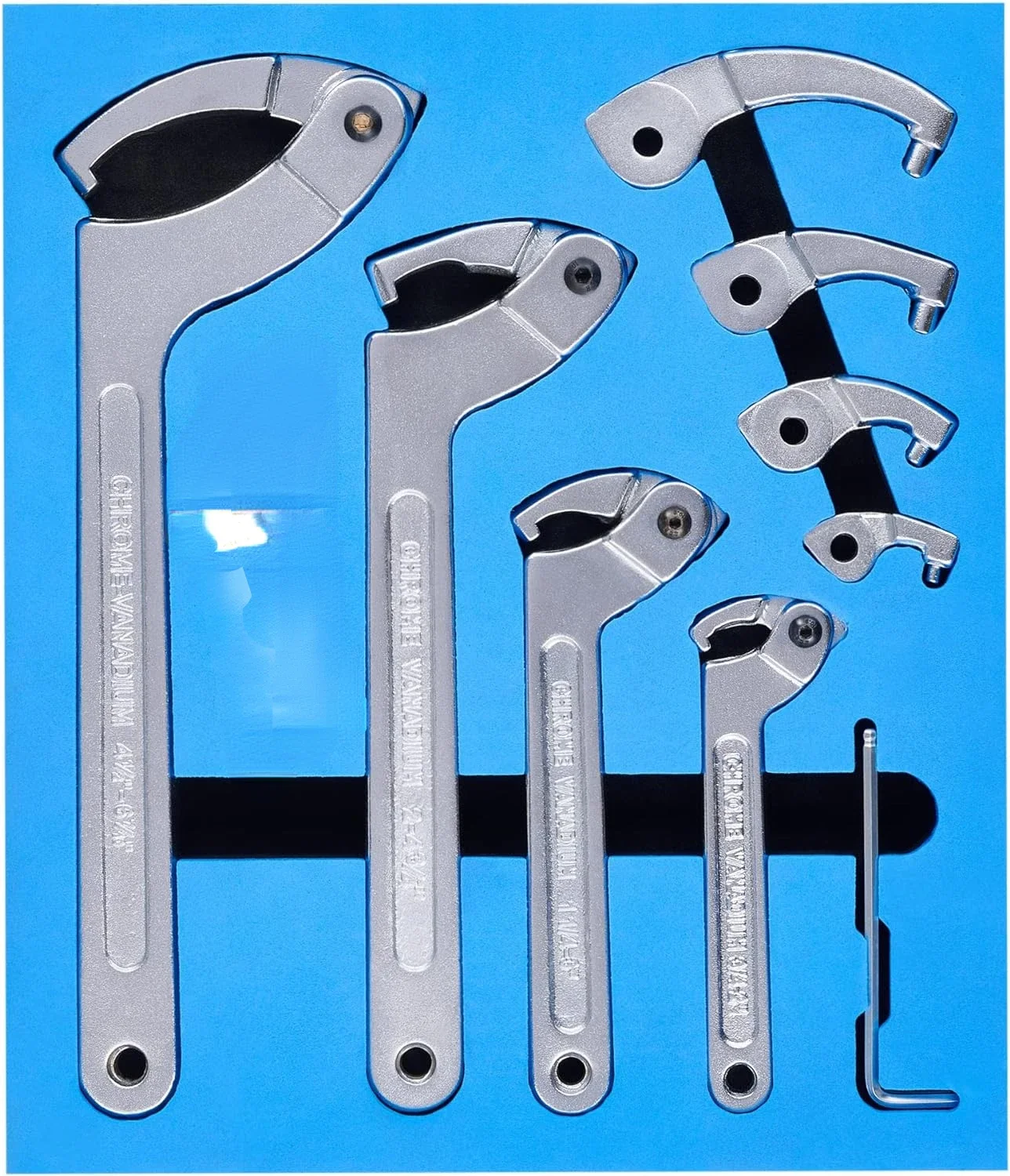 

Adjustable 8pc Spanner Wrench Tool Set with Interchangeable Heads for Heating Pipes and Cars, Coilover Hook Included