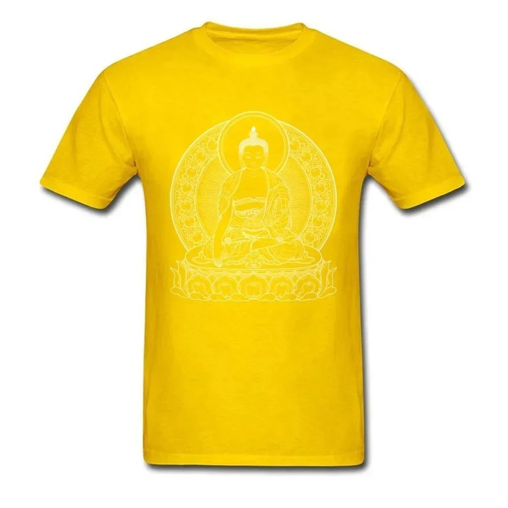 Men T-shirt BUDDHA OUTLINES Black White Cotton Tshirts Crew Neck T Shirt Casual Short Sleeve Tops Tees