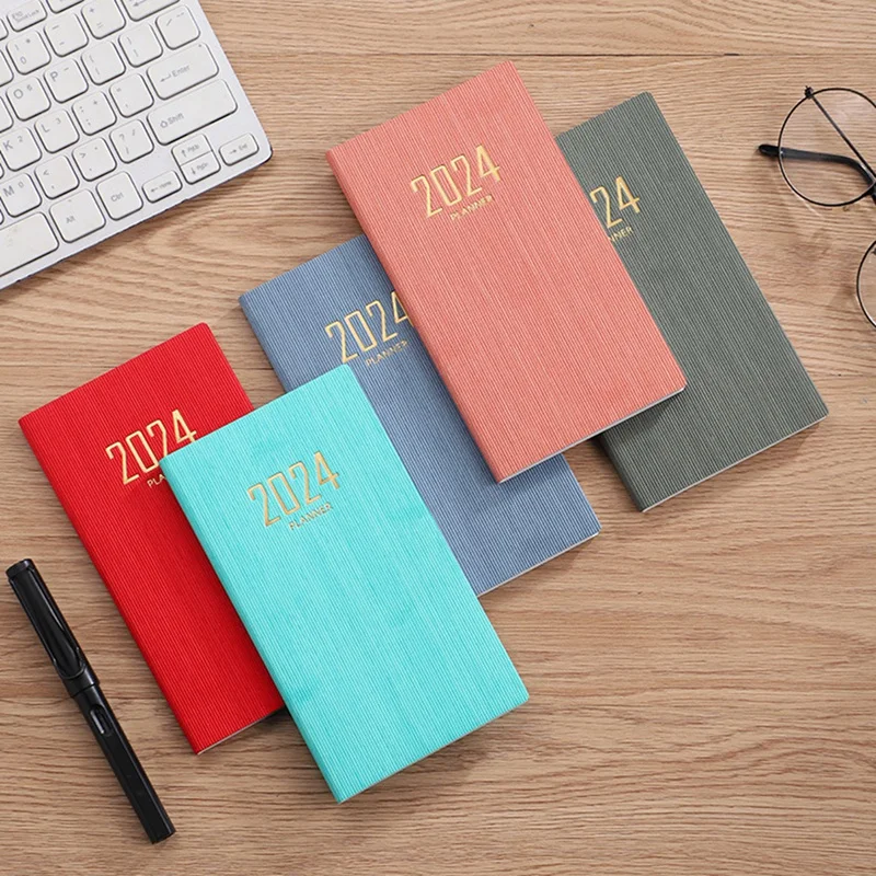 8 PCS 2024 Planner Pocket Notebook Small Calendar PU Leather + Paper For Purse 6.8 X 3.8Inch, Daily Weekly And Monthly Agenda