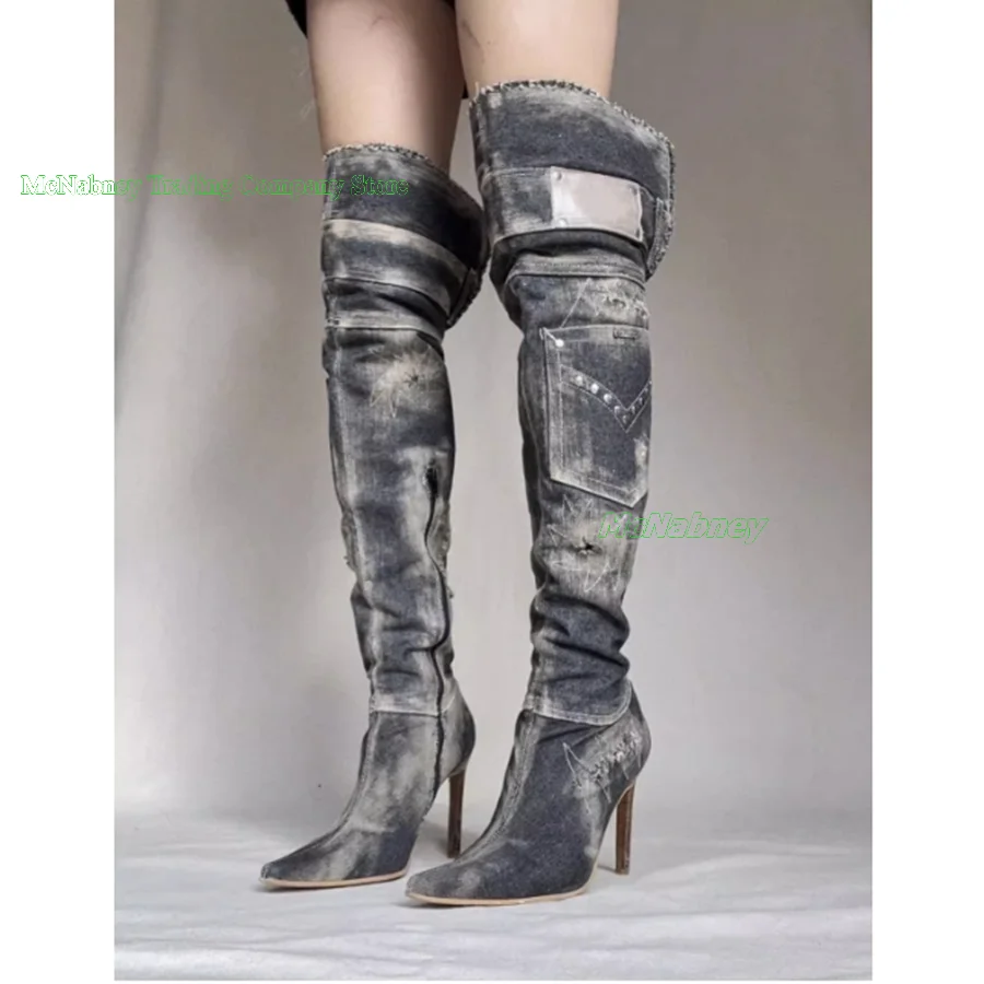 

Vintage Cowboy Knee High Boots Fashionable Zipper Pocket Design Pointed Toe Slim Heel Women Boots 2023 New Zapatos Para Mujere