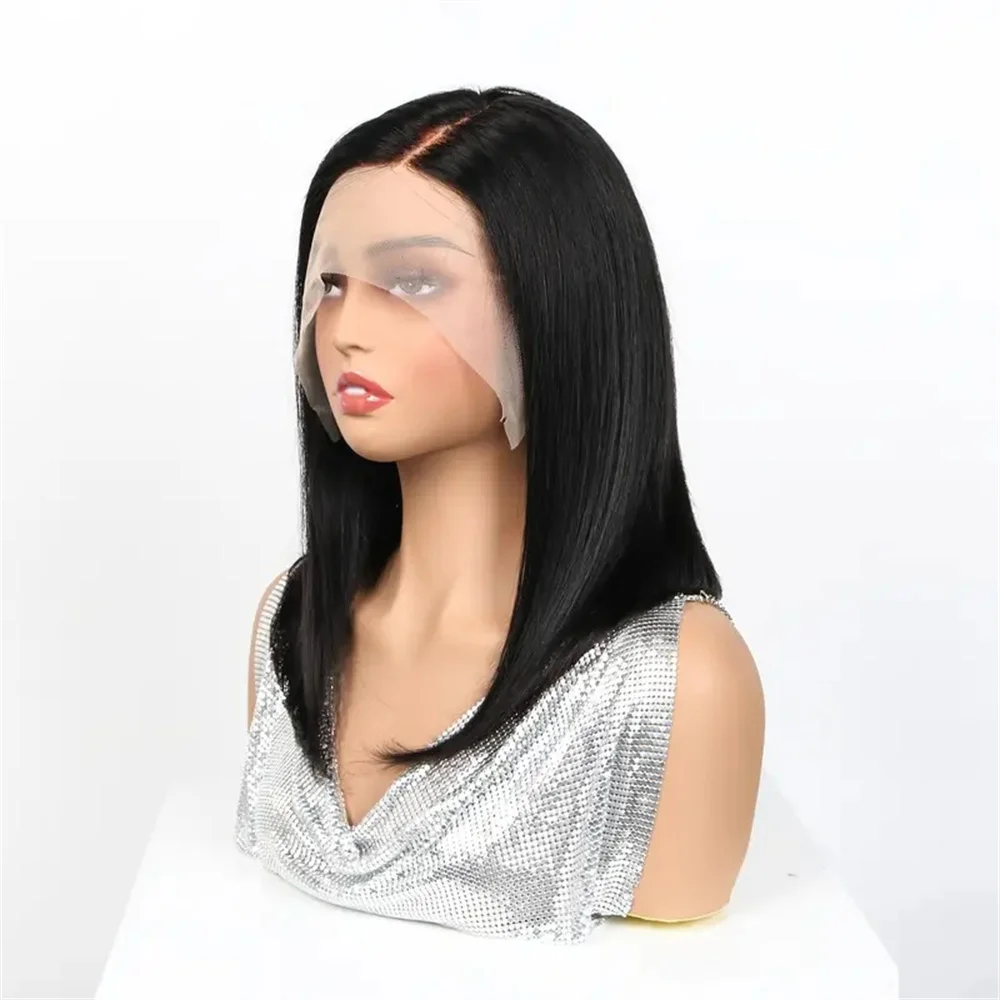 Parrucca Bob diritta per donna Capelli umani con densità del 180% Pre-pizzicati e pretagliati Anteriore in pizzo Versatile stile parte laterale Aspetto naturale