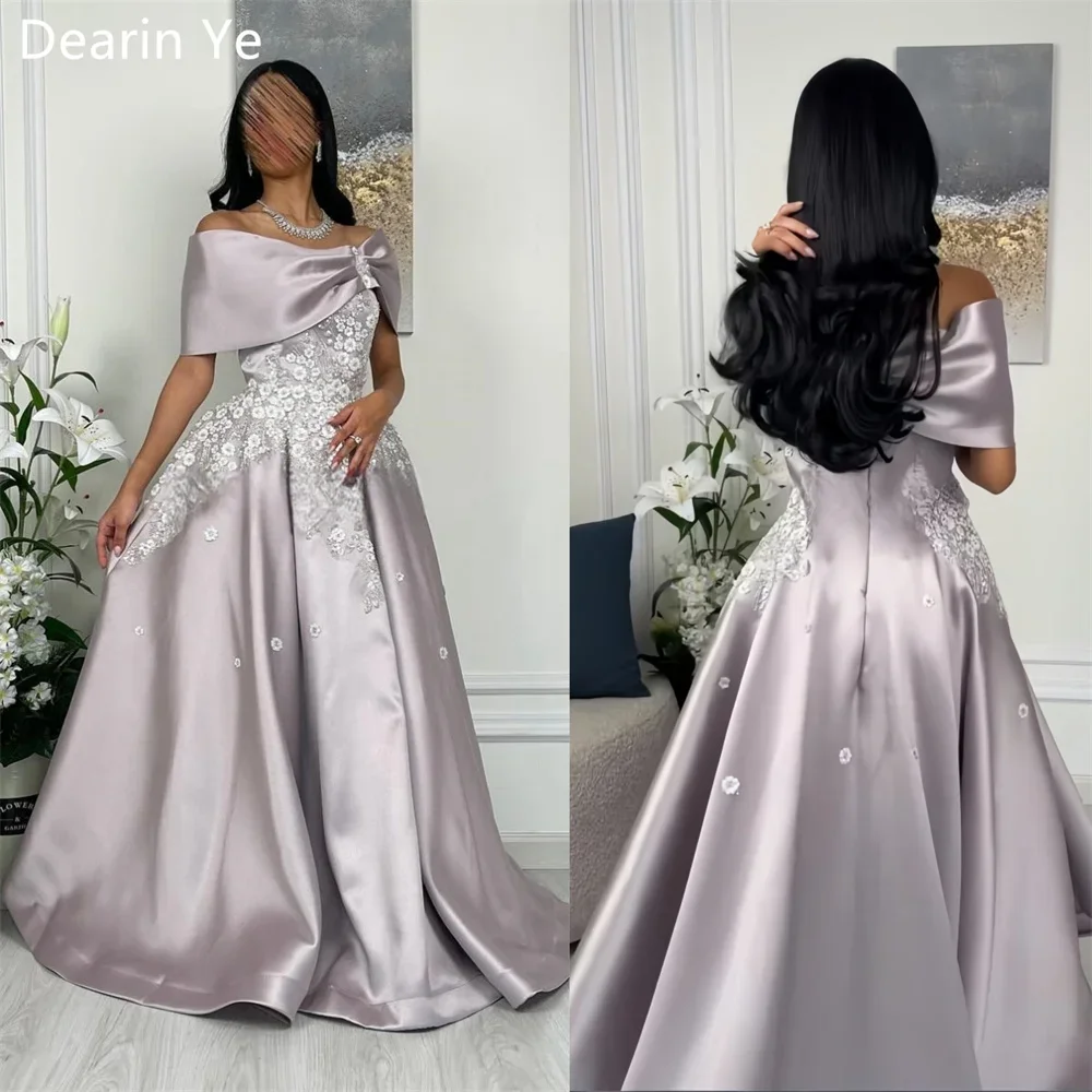 

Customized Prom Gown Dearin Off-the-shoulder A-line Floor Length Skirts Draped Knot Applique Flower Bespoke Occasion Dresses For