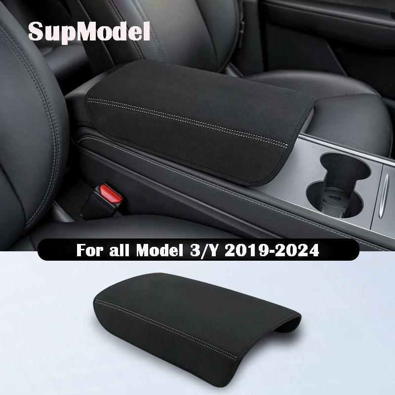 Premium Faux Suede Armrest Cover for Tesla Model Y and Model 3 Highland 2024 2023 Center Console Accessories