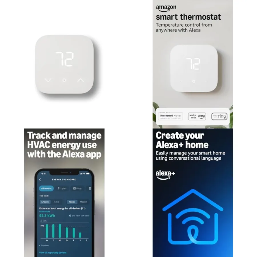 

Amazon Smart Thermostat Save money and energy - Works with Alexa and Ring - C-wire required