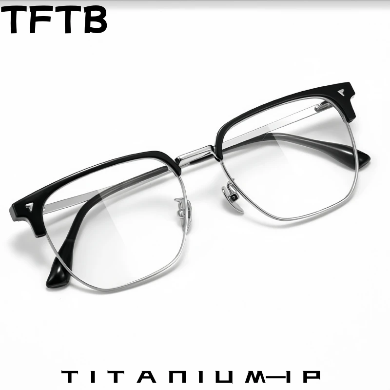 

TFTB Business Trend Men's Glasses Frame High Quality Pure Titanium Retro Square Handsome Optical Prescription Eyeglasses 56022ST