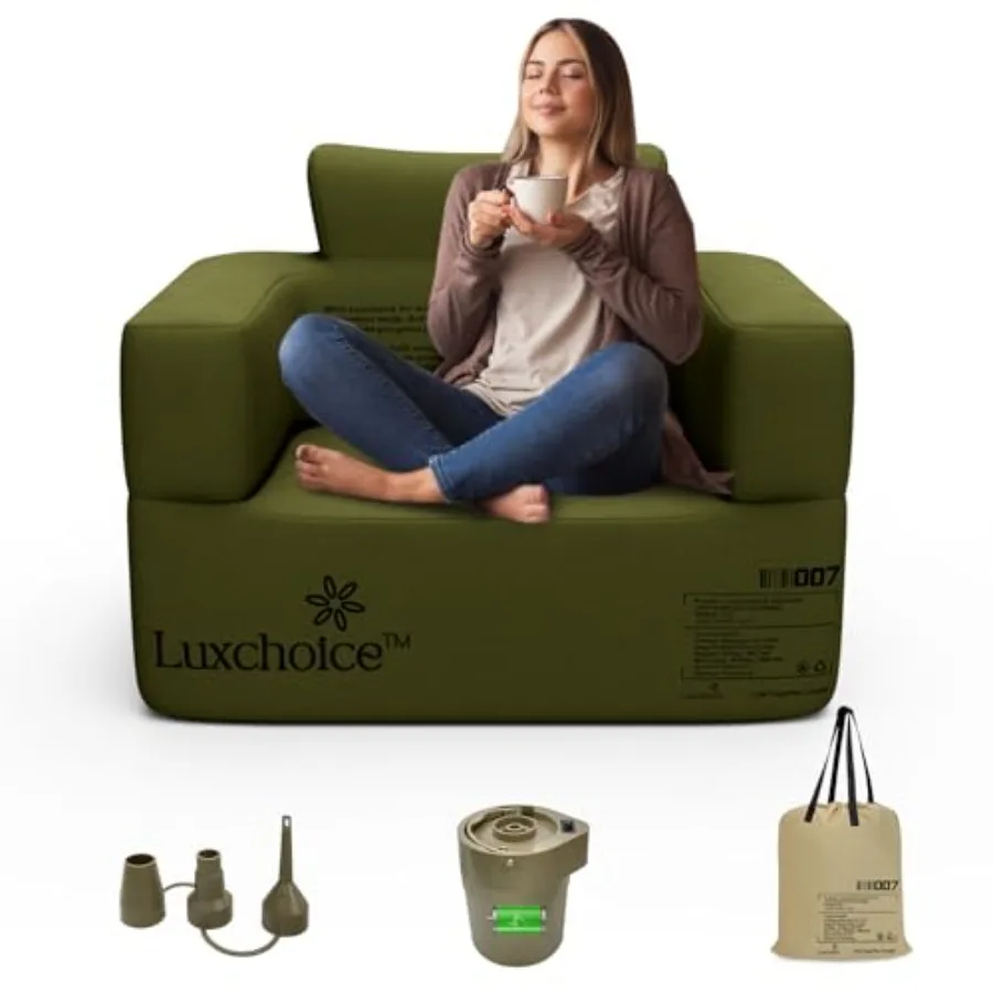 Sofá Inflable para Acampar, Viajes al Aire Libre, Invitados en Casa, Patio Trasero, Tela Oxford Premium Gris, Resistente al Agua y a los Pinchazos