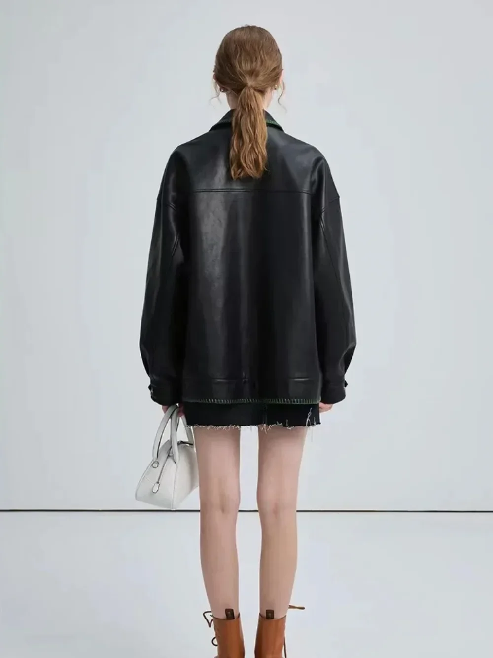 Pop nueva chaqueta de cuero PU chaqueta de cuero minimalista para mujer 2025 primavera otoño estilo motocicleta abrigos de corredor Casual