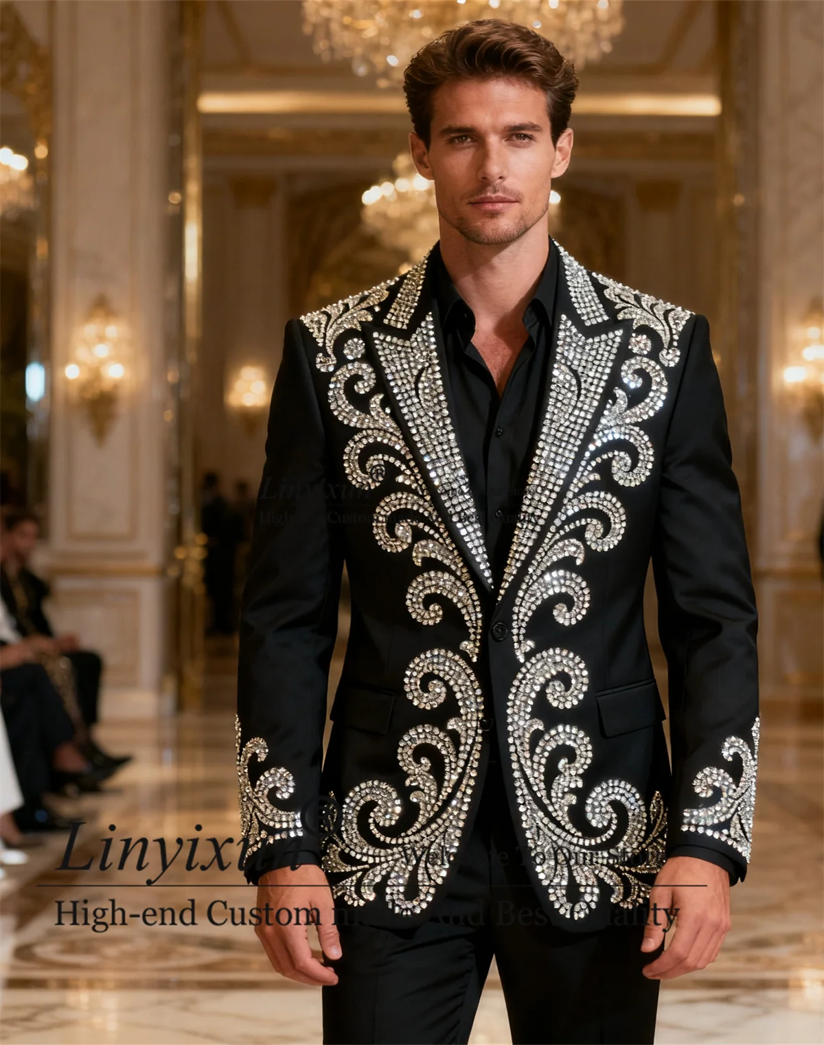 

Мужские костюмы со сверкающими бриллиантами на свадьбу, индивидуальные смокинги для жениха с остроконечными лацканами, тонкие комплекты из 2 предметов, traje de hombre elegante