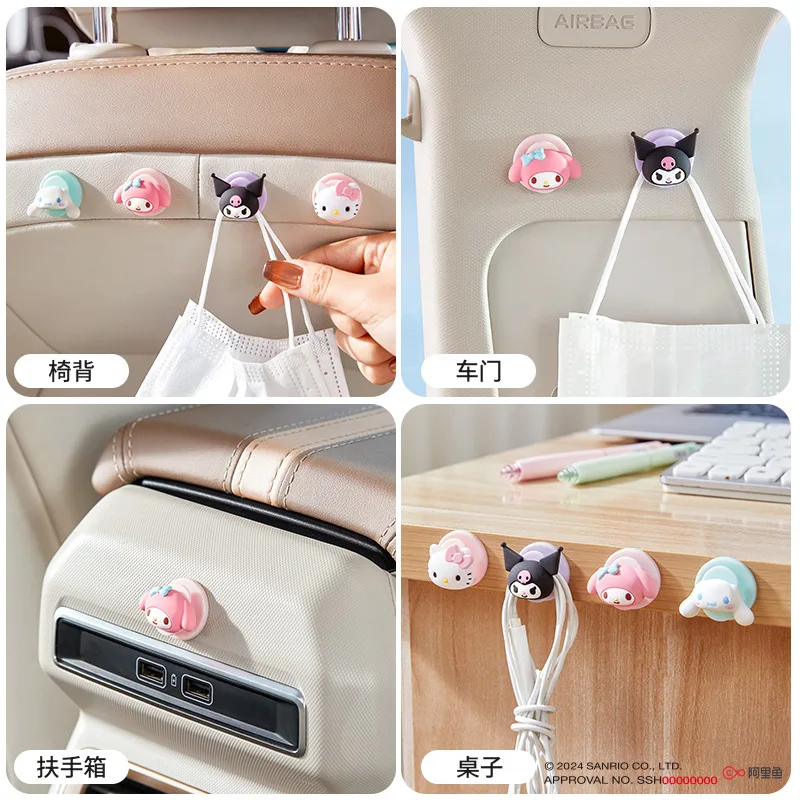 Sanrio Car Hook Hello Kitty Kuromi Front Passenger Car Adhesive Hook Office Multi-Functional Adhesive Hook Mini Cute Small Hook view 2