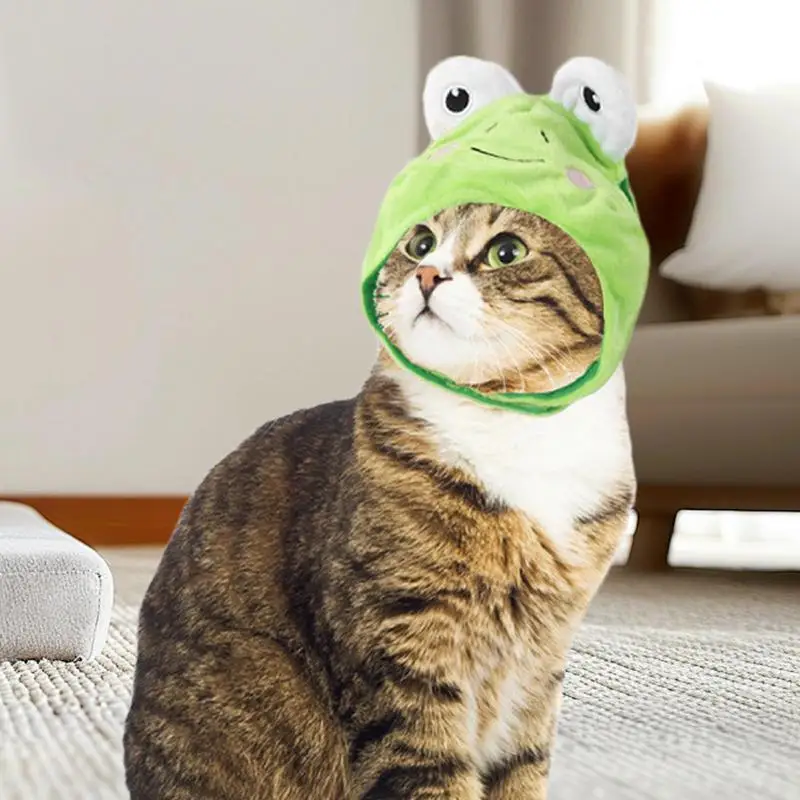 Frog Hat For Pets Cartoon Frog Cat Costume Hat Short Plush Cosplay Hat For Most Small To Medium-Sized Cats And Dogs