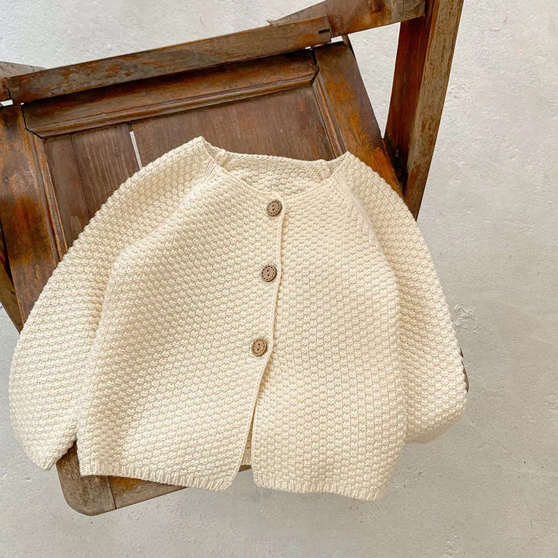 Spring Autumn Baby Girls Solid Color Coat Infant Girls Knitted Cardigan Sweet Baby Girls Long Sleeves Knitting Cardigan