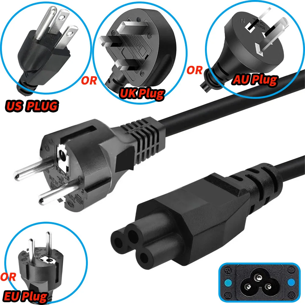 

Short AC Power Cord C5 Plug EU AU US UK AC Power Cable IEC320 C5 Cloverlea Power Lead for Laptop Power Adapter Monitor Projector
