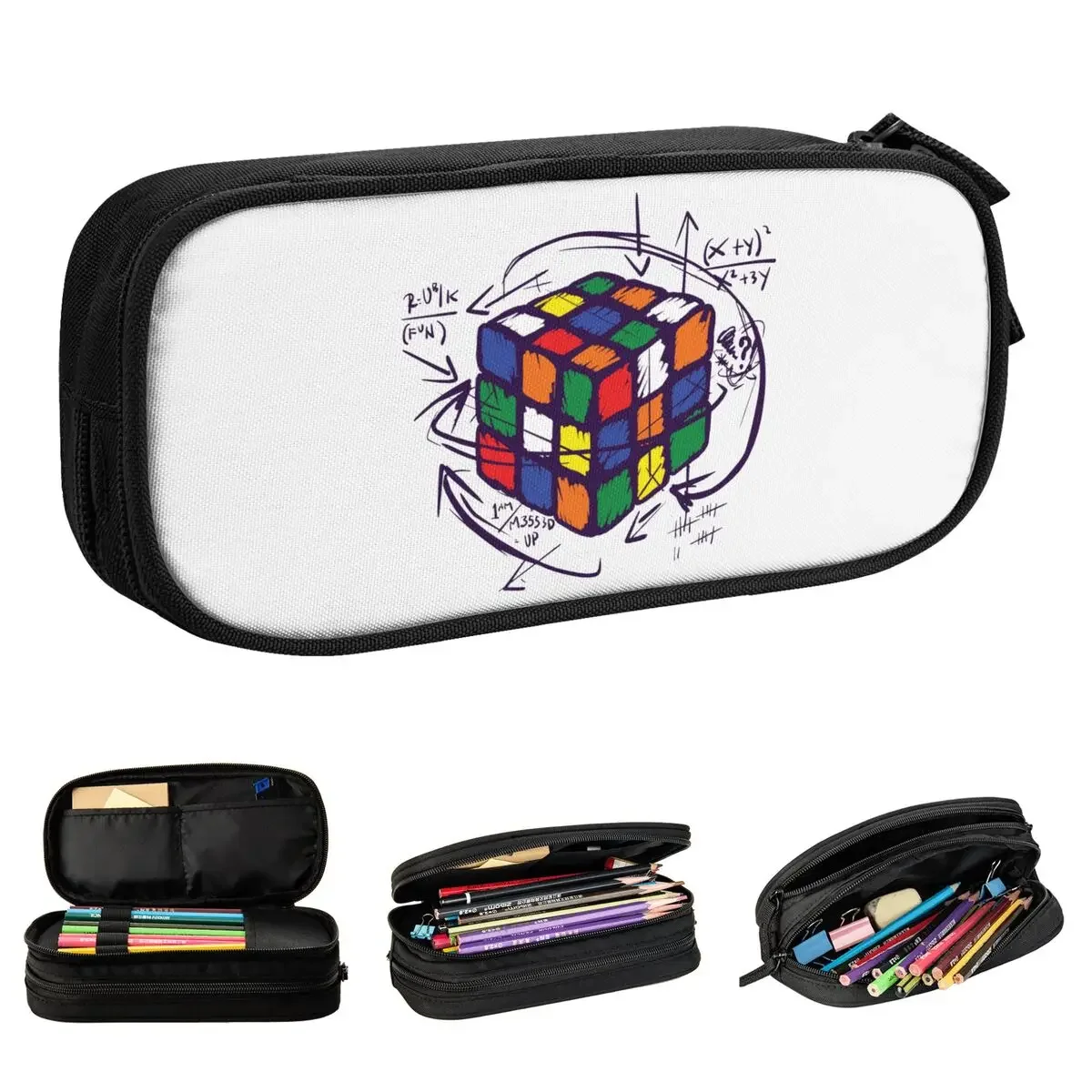 Classic Rubik Math On Light Pencil Case Pencilcases Pen Holder for Student Large Storage Bags Students School Gift Stationery