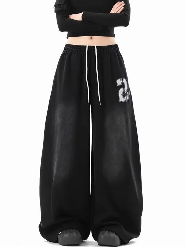 Hip Hop Letter Y2K Pants Women Vintage Harajuku Gradient High Waist Loose Trousers American Streetwear Spring Bf Straight Pant