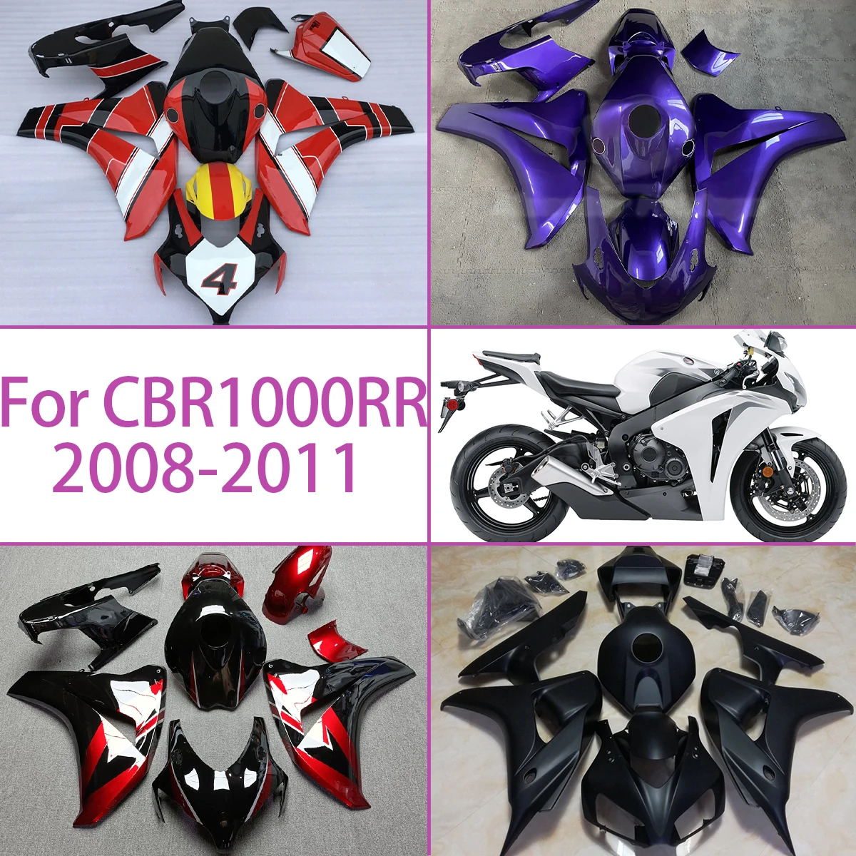 

Подходит для Honda CBR1000RR 2008-2011 годов, полный комплект кузовных работ, красный, черный, настраиваемый 08-11 CBR 1000RR