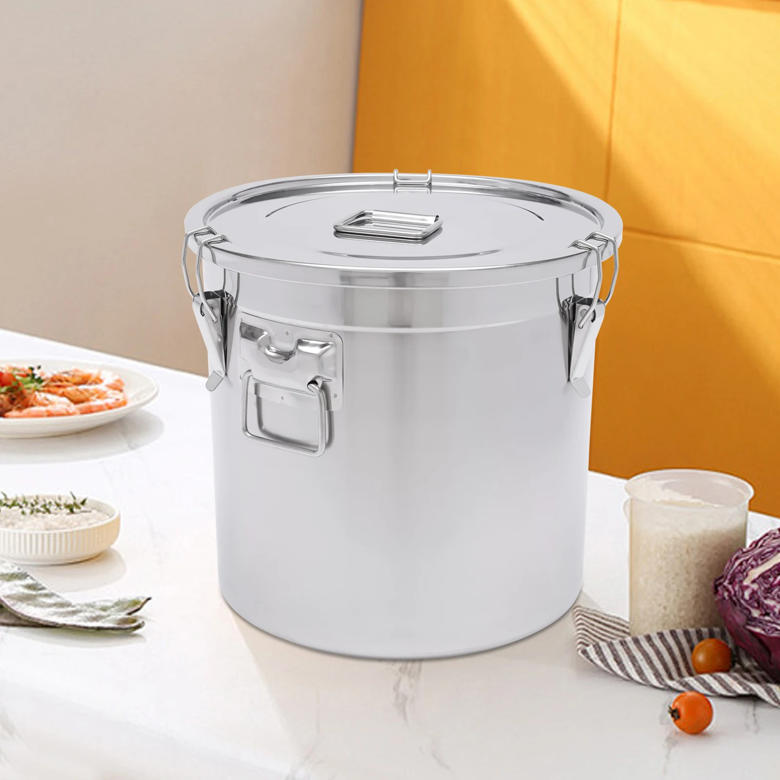 

33L/8.72gal Stainless Steel Airtight Canister, Food Storage Canisters with Airtight Lid&Locking, Grain Canisters Container