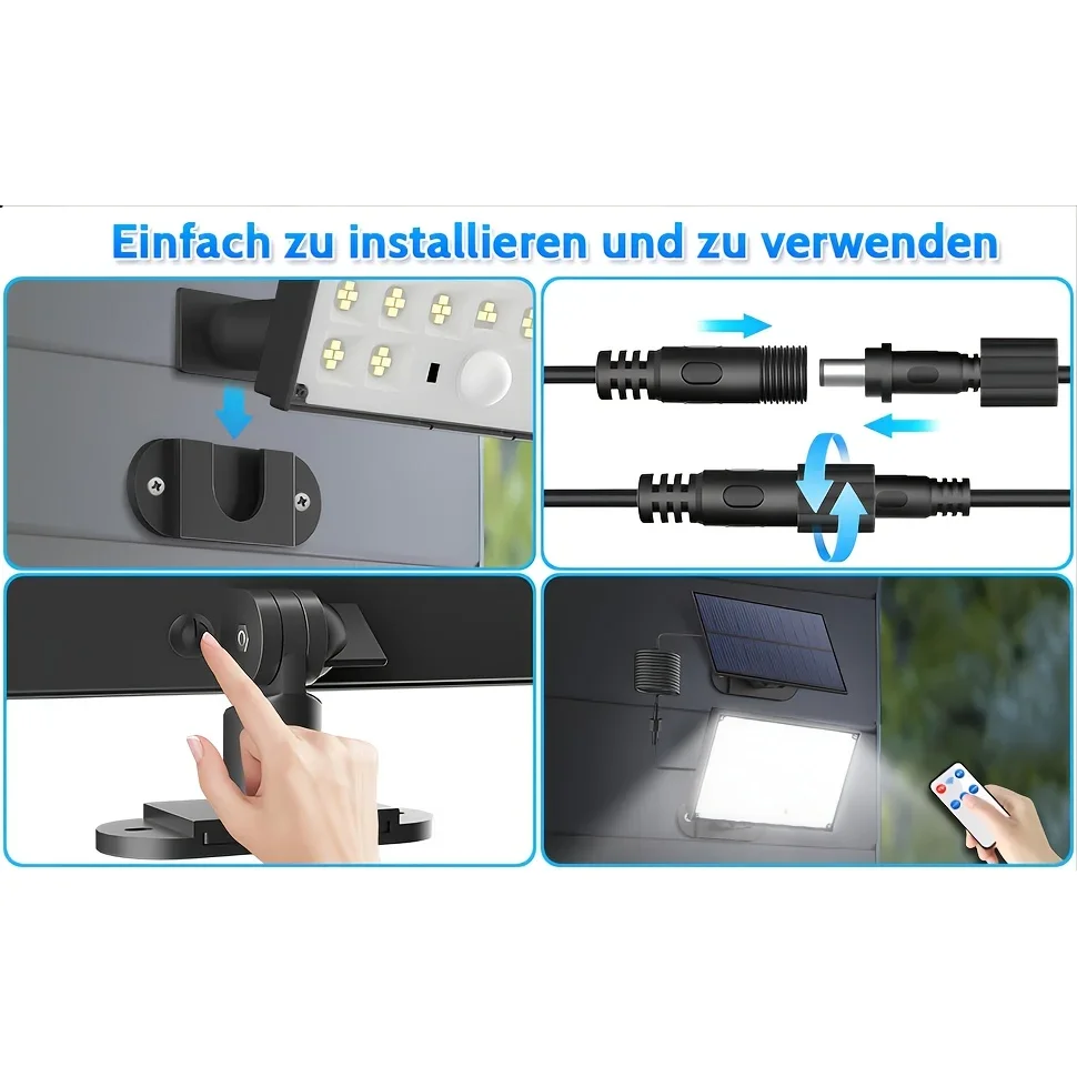 Réverbère solaire extérieur 127LED, applique murale solaire de jardin 180 °   Éclairage grand angle, lumières télécommandées infrarouges, pour cour