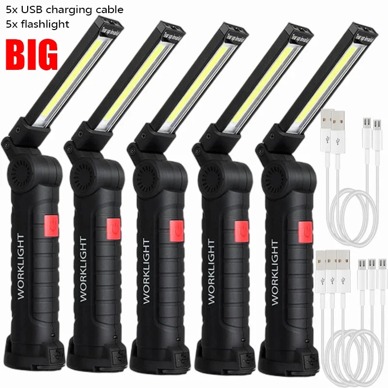 Nieuwe draagbare COB LED-zaklamp USB oplaadbare werklamp Magnetische Lanterna-hanglamp met ingebouwde batterij Campingzaklamp