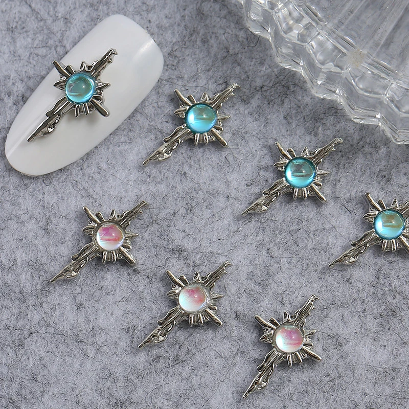 5pcs 3D Alloy Nail Charms Decorations Cross Star Accessories Glitter Rhinestone Nail Parts Nail Art Materials Supplies