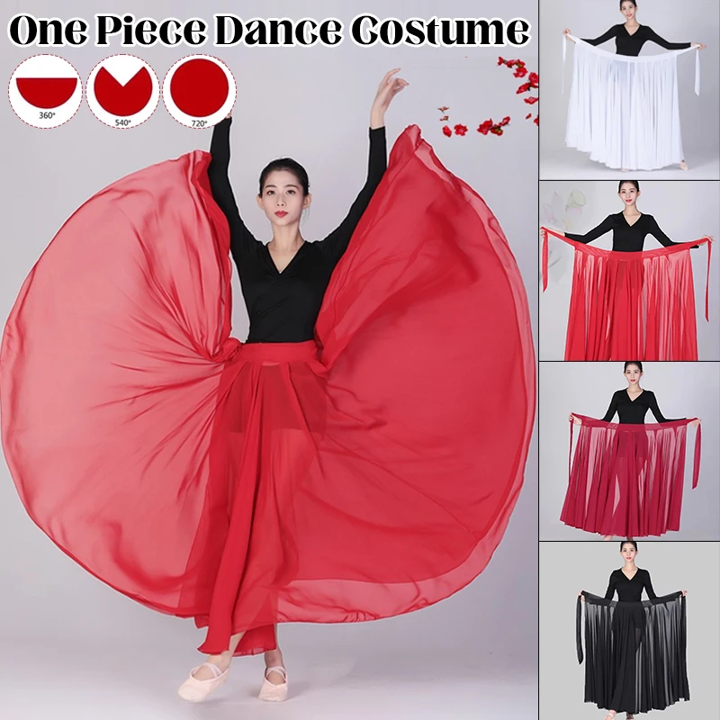 Saia de dança chiffon para mulheres, saia de dança clássica, grande balanço, senhora prática elegante, fantasia de performance de palco, 360, 540, 720 graus