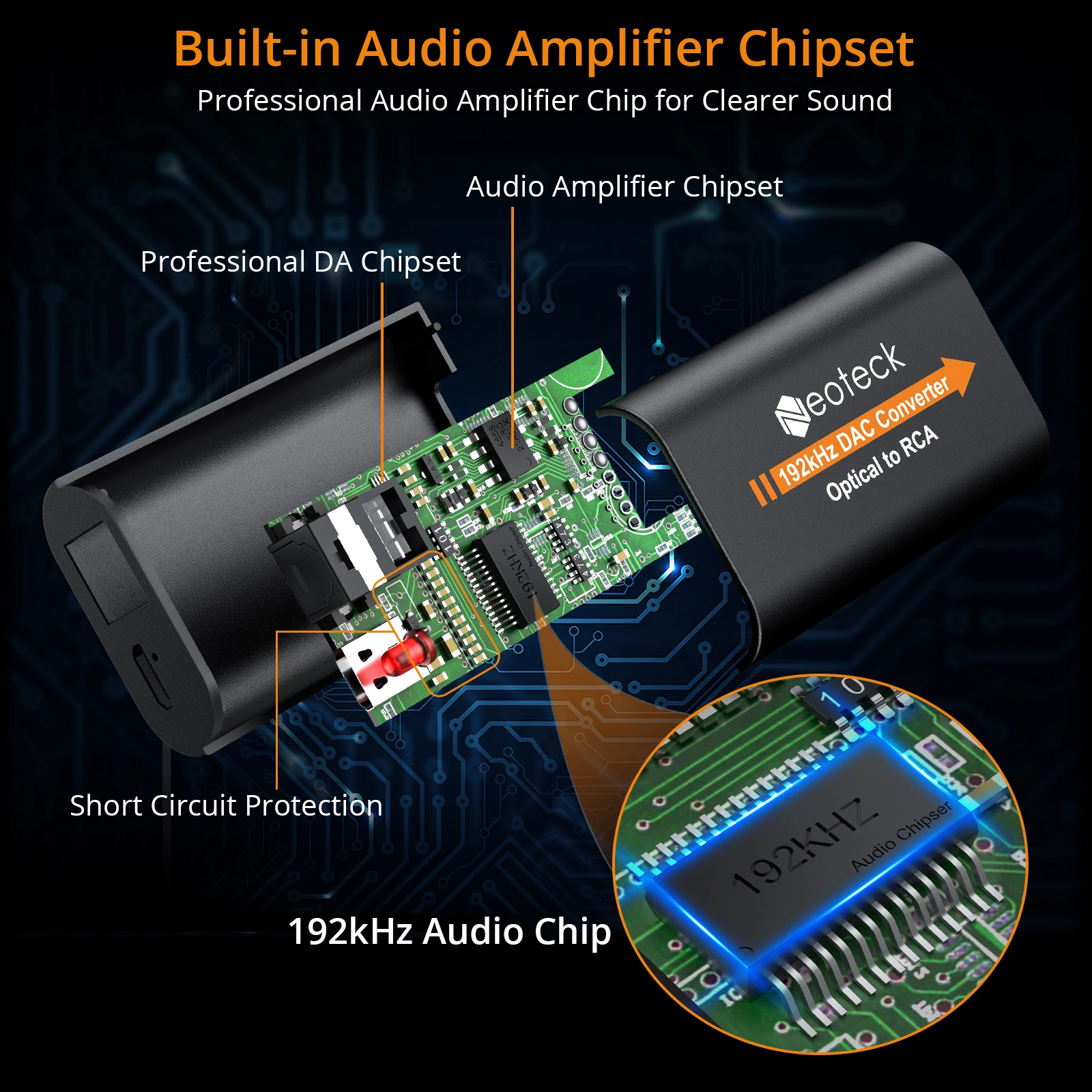 Neoteck 192kHz DAC Converter SPDIF to RCA Digital to Analog Audio Converter Optical Toslink to RCA Audio Adapter