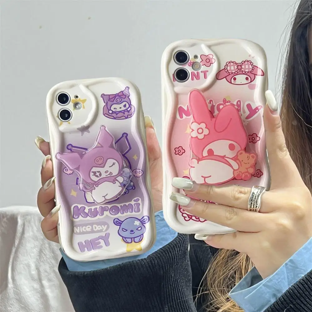 Kuromi Melody Grip Tok Holder Case for OPPO A17 A18 A16 A15 A38 A53 A9 A5 2020 A60 A55 A54 A57 A77 A96 A52 A92 A93 A94 A31 Cover