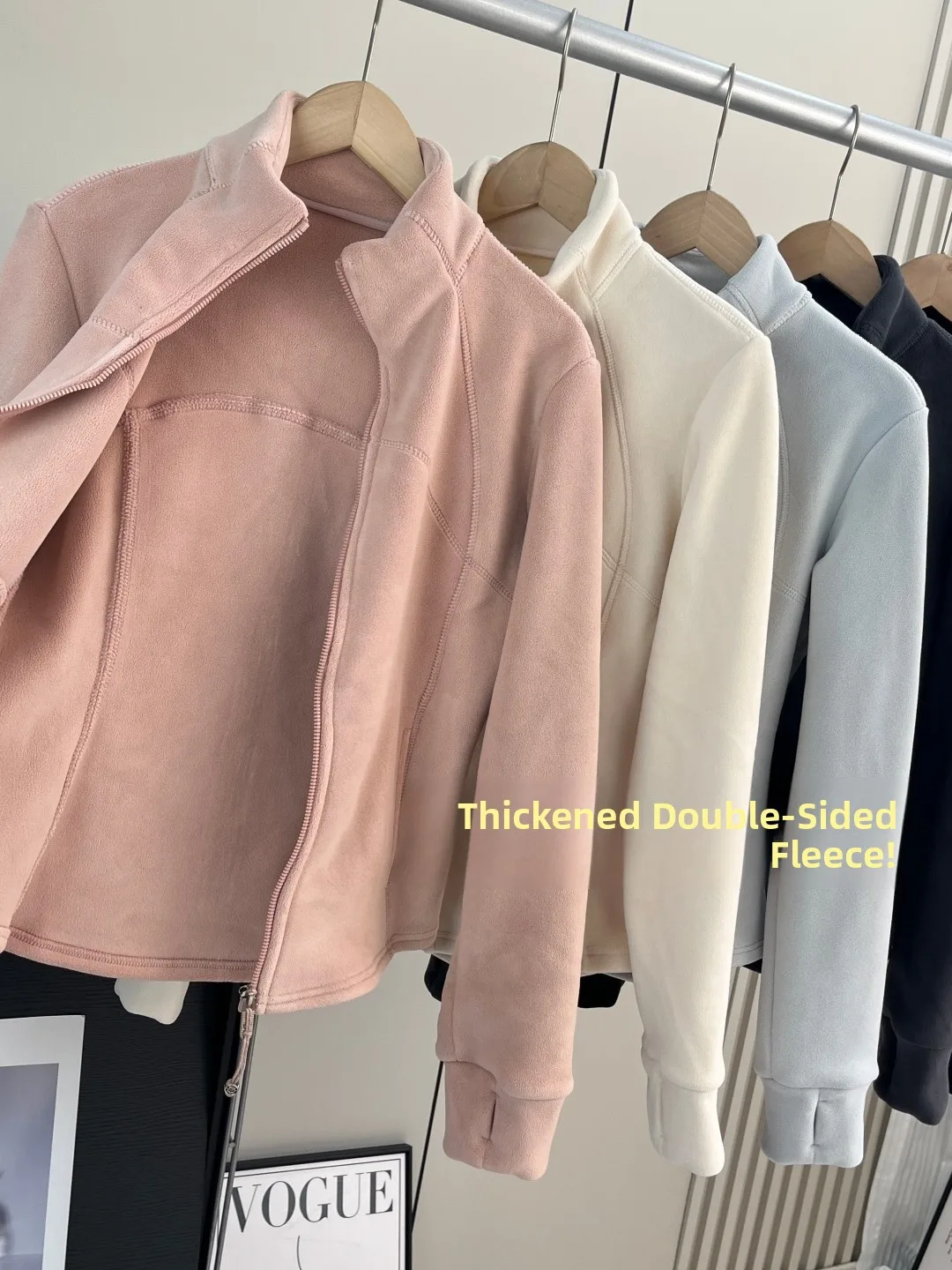 

Women's Slim Fit Fleece Lined Thickened Stand Collar Jacket Double Sided Velvet Casual Style Warm Outerwear for Autumn Winter