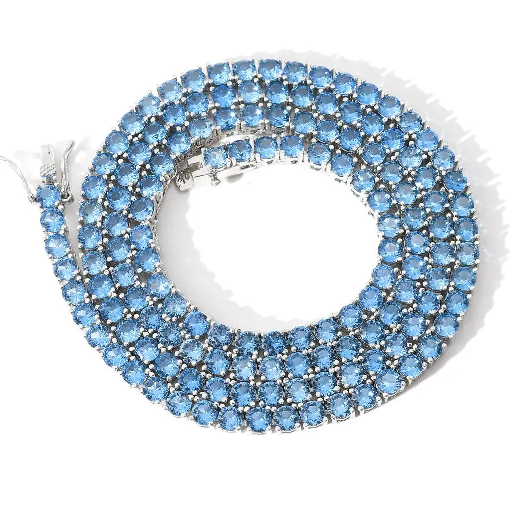 

Hip Hop Sea Blue Zircon 4mm Tennis Chain Men's and Women's Necklace