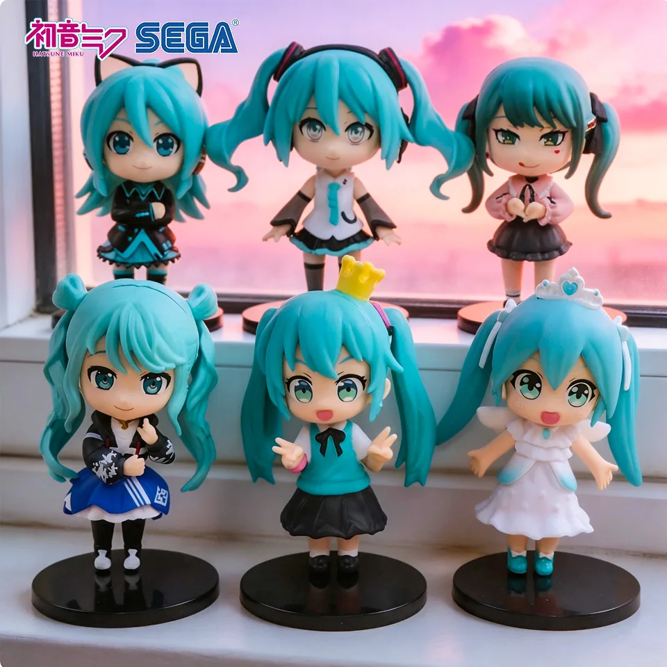 

sega Hatsune Miku Blind Box Set of 6 Anime Chibi Figures Collectible Mystery Box Car PC Case Desktop Decor Gift for Fans