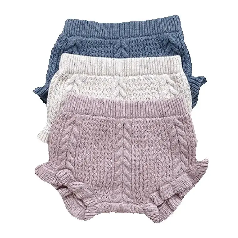 

Fall Winter New Baby Girls Bloomers Twist Bread Pants Color Dotted Cotton Wool Knitted Shorts for Boys Lotus Leaf Edge PP Shorts