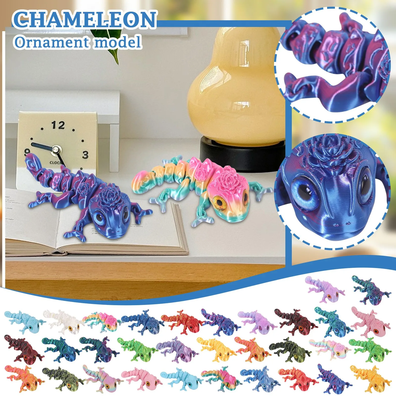 3D Printing Chameleon Figures Multi-joint Movable Simulation Eyes for Home Accessories Kids Gift Living Room Decoration