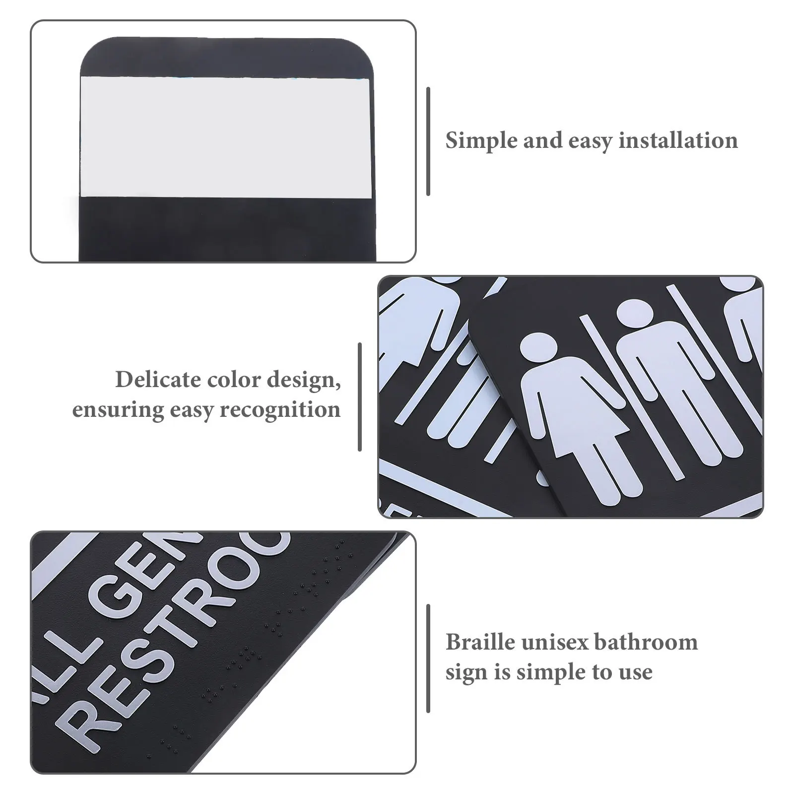

2 pcs Braille Unisex Bathroom All Gender Restroom Sign Adhesive High Visibility Tactile Dots For Visually Impaired Safe Durable