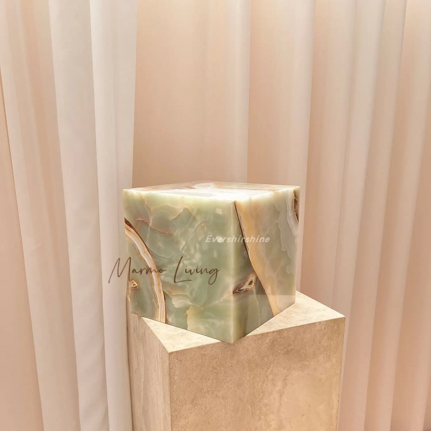 Natural Green Jade calacatta violet Stone Stool Side Table Living Room Bedroom Marble Decoration Customizable