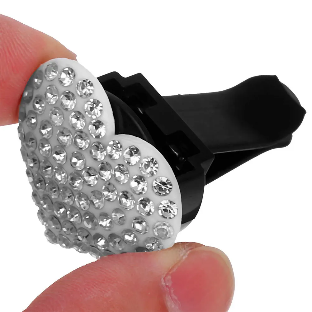 

3pcs Air Freshener Vent Clip Heart-Shaped Rhinestone Black Car Interior Decor Fragrance Diffuser Crystal Car Charm Bling