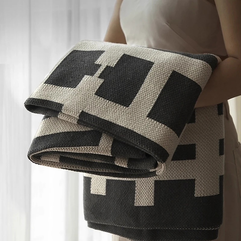 سوبر لينة سلسلة كريم اللون مطابقة الفحم الرماد القطن أربعة مواسم الصوف بطانية قيلولة بطانية