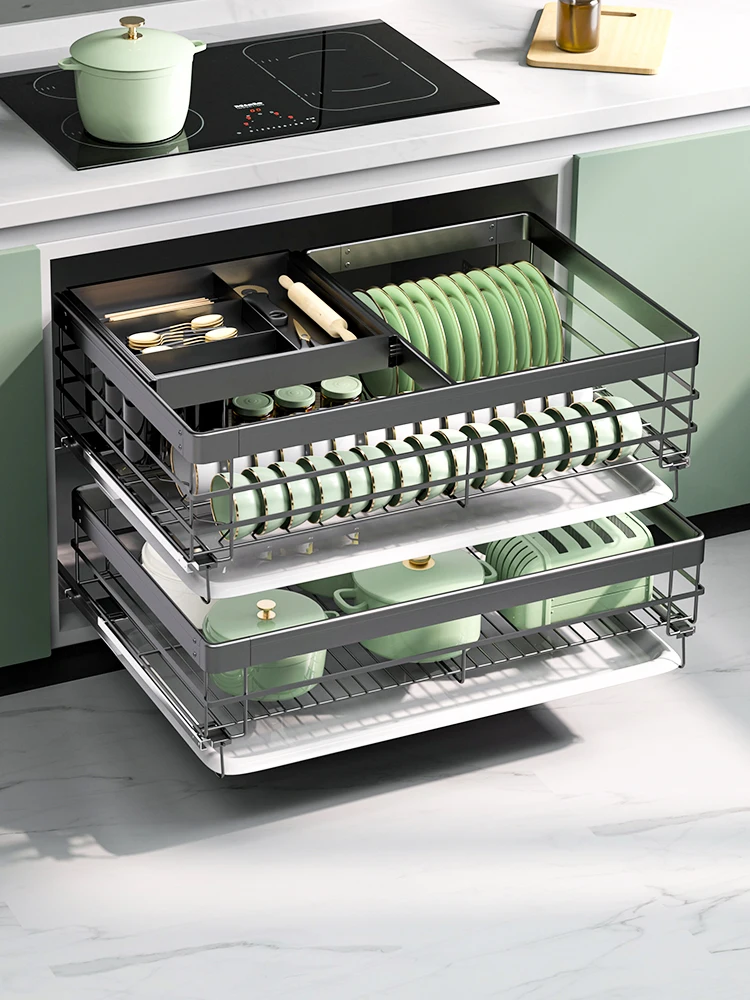 

Kitchen Cabinets, Dishes, Baskets, Double-door Stainless Steel Inner Racks, Seasoning Blue