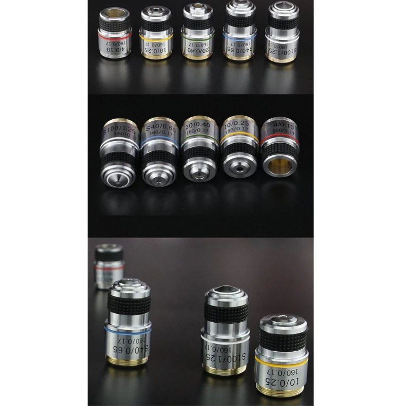 4x10x40x100x مجهر عالي الجودة ، عدسات للرؤية ، عمل لوني ، أجزاء مجهر بيولوجي للمختبر