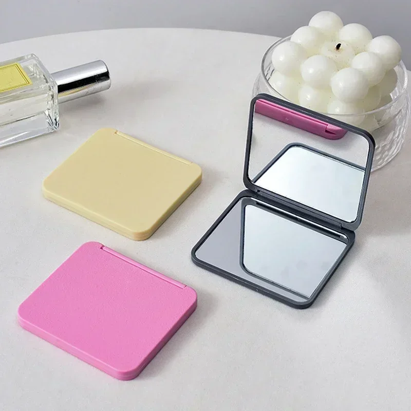 2-Face Makeup Mirror Square Portable Cute Girl'S Gift Hand Mini Mirror Pocket Double-Sided Makeup Mirror Compact Multiple Colors