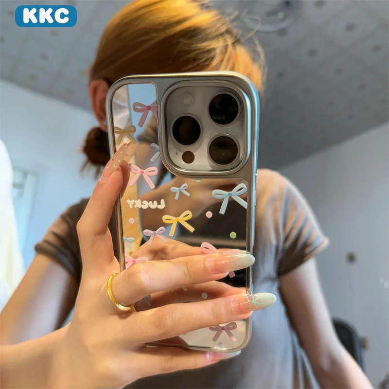 Spiegel-Luxus-Handyhülle mit Wellenpunkt-Design im koreanischen Stil, Epoxidharz-Kante, sturzsicher, für iPhone XR/11/12/13/14/15/16/17 ProMax