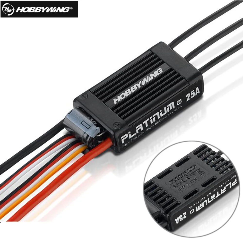 

Hobbywing Platinum 25A V4 Brushless Electronic Speed controller ESC for RC Fix-wing Drone Heli FPV Multi-Rotor