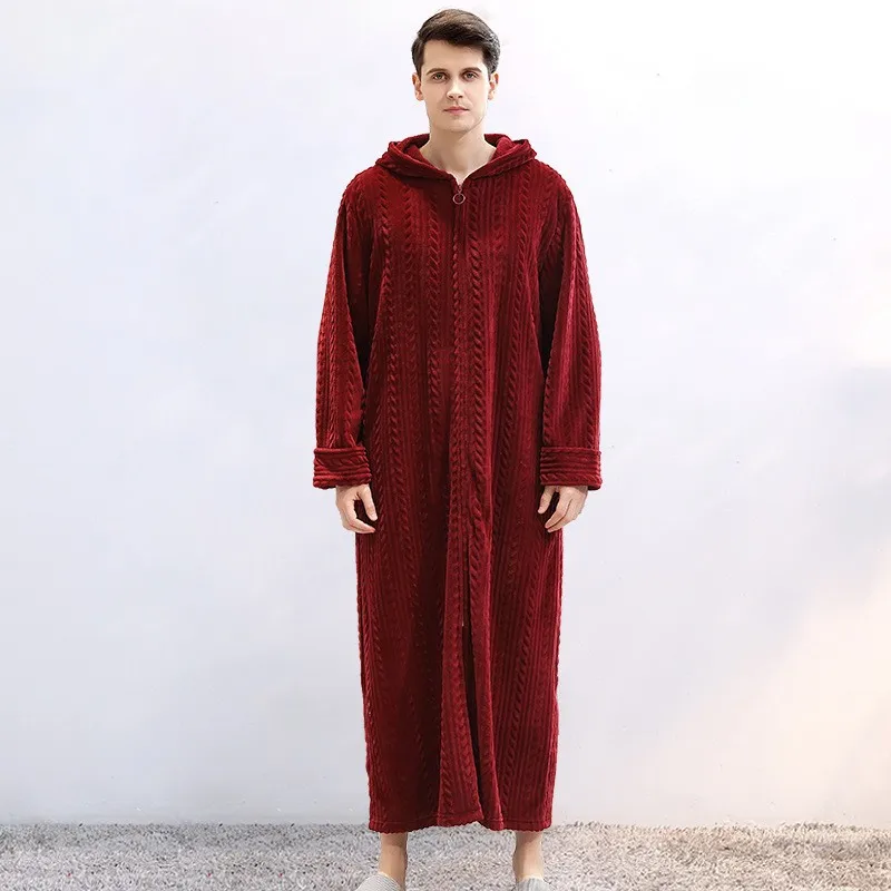 Luxury Long Velvet Autumn/winter Robes For Men Women Thickened Warm Flanelle Bathwear Couple Zip Up Sleepwear Dress