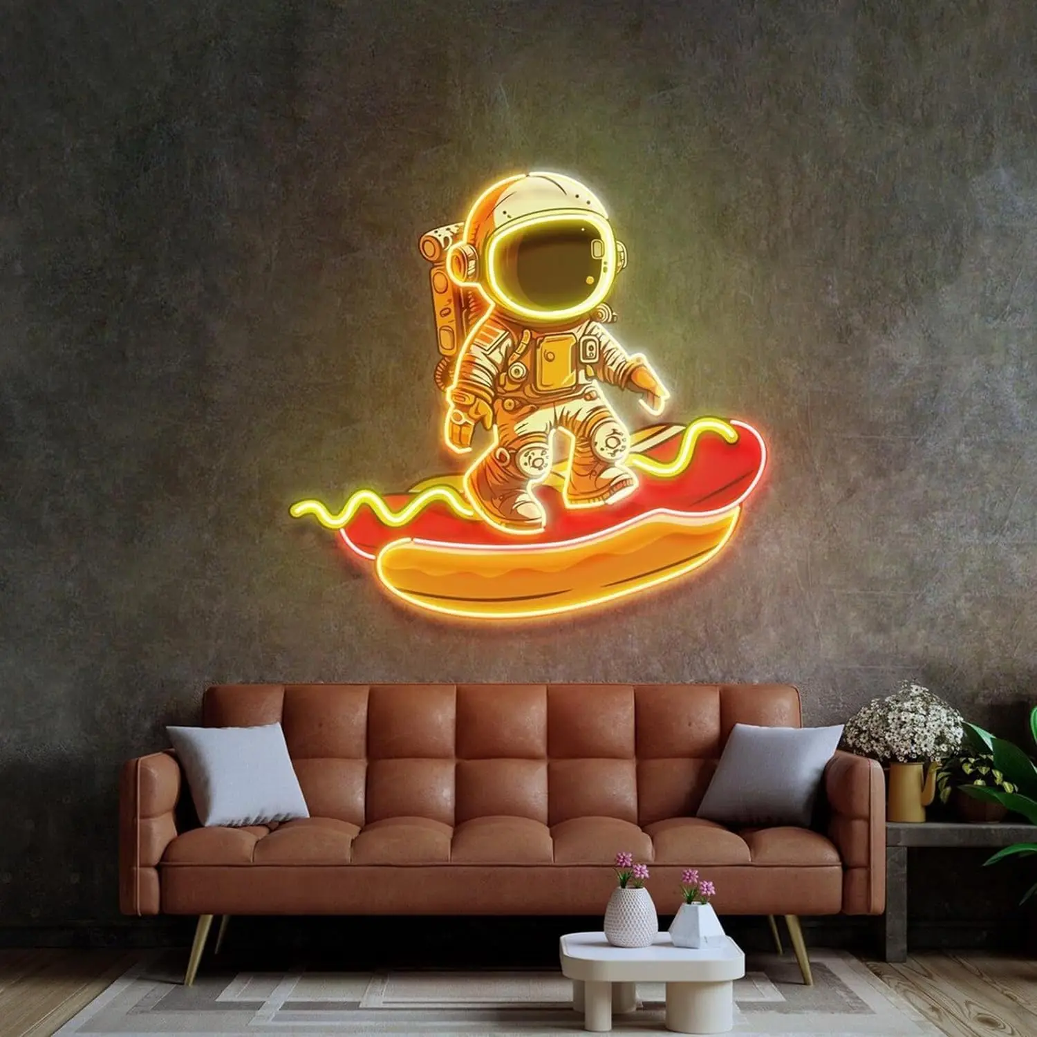 

Astronaut On Hot Dog Neon Signs LED Neon Light Sign Light Up Neon Signs for Kitchen Restaurant Food Truck Wall Decorative 24inch