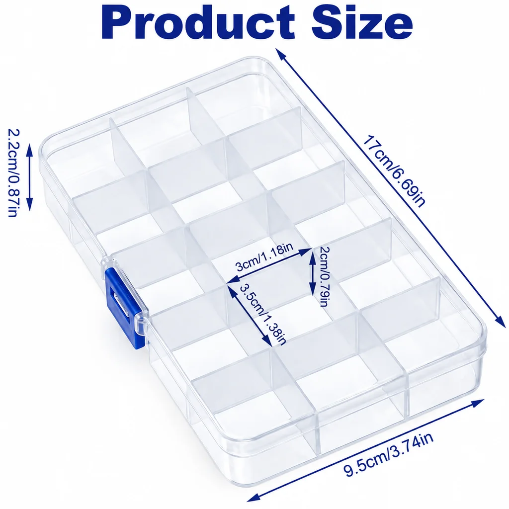 1/3/5 pcs15 Grids Transparent Plastic Storage Organizer Compartment Adjustable Container Box For Jewelry Button Rectangle Box