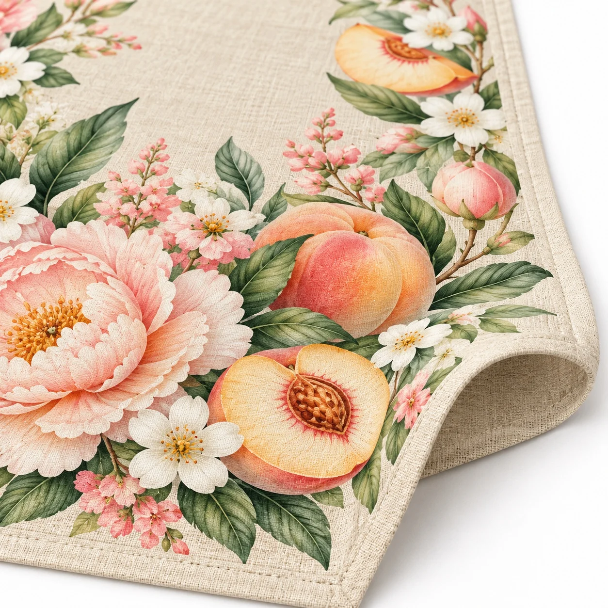 Peach Floral Wedding Table Runner Rustic Fruit Table Flag Farmhouse Dining Table Decor Party Home Kitchen Decoration