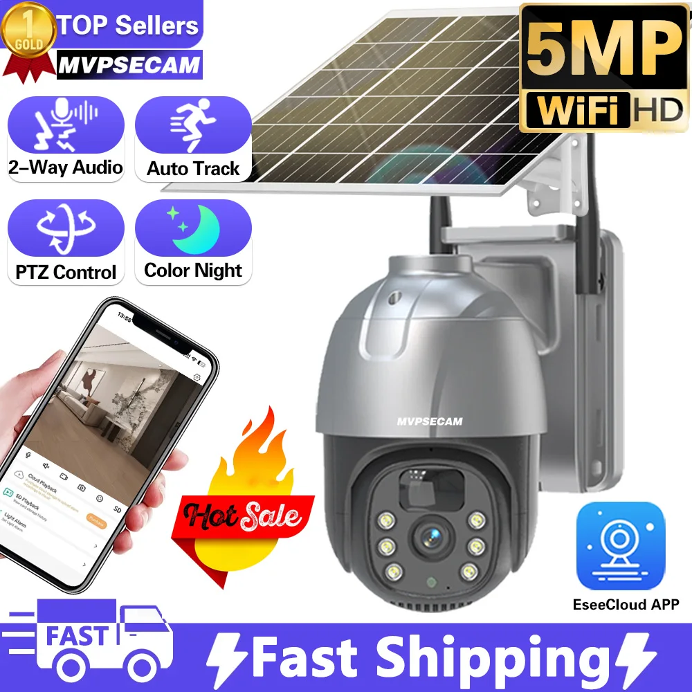 

Smart WiFi/4G Solar Camera Powered 5MP Built-in Battery PTZ Security Camera Two Way Audio PIR Detection Wireless Out solar cam