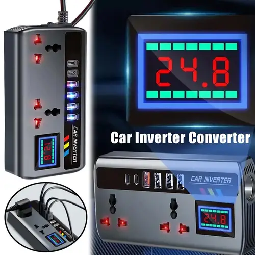 Inversor de cargador automotriz portátil, convertidor de 12V/24V a 220V para coche, puertos de carga rápida, 3 puertos USB, accesorios para vehículos
