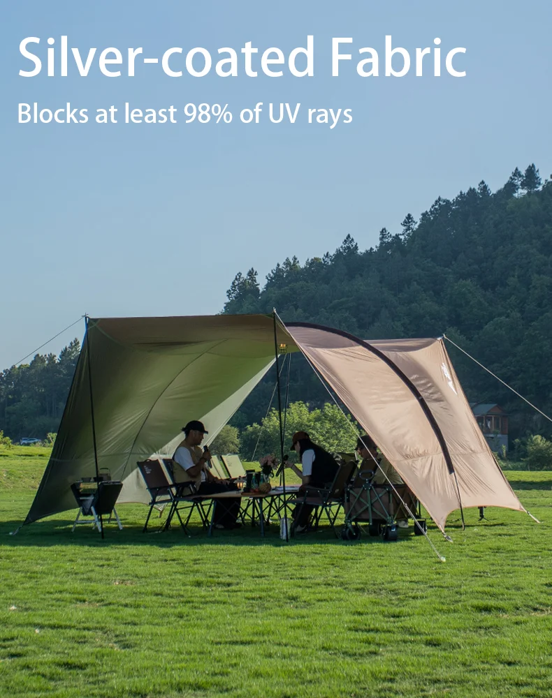 BISINNA Outdoor-Camping-Unterstand, tragbar, großes, silberbeschichtetes Vordach, Sonnenschutz, wasserdichtes Tunnelvordach für Reisen, Strand, Garten – Detail 1